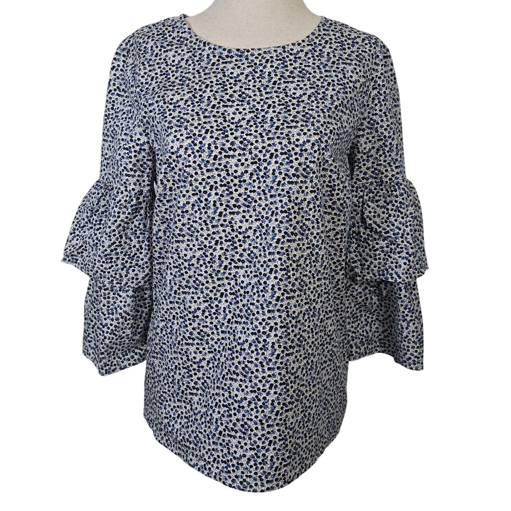 J.Crew Mercantile Blue Floral Tiered Bell Sleeve Blouse Top Womens Size 6